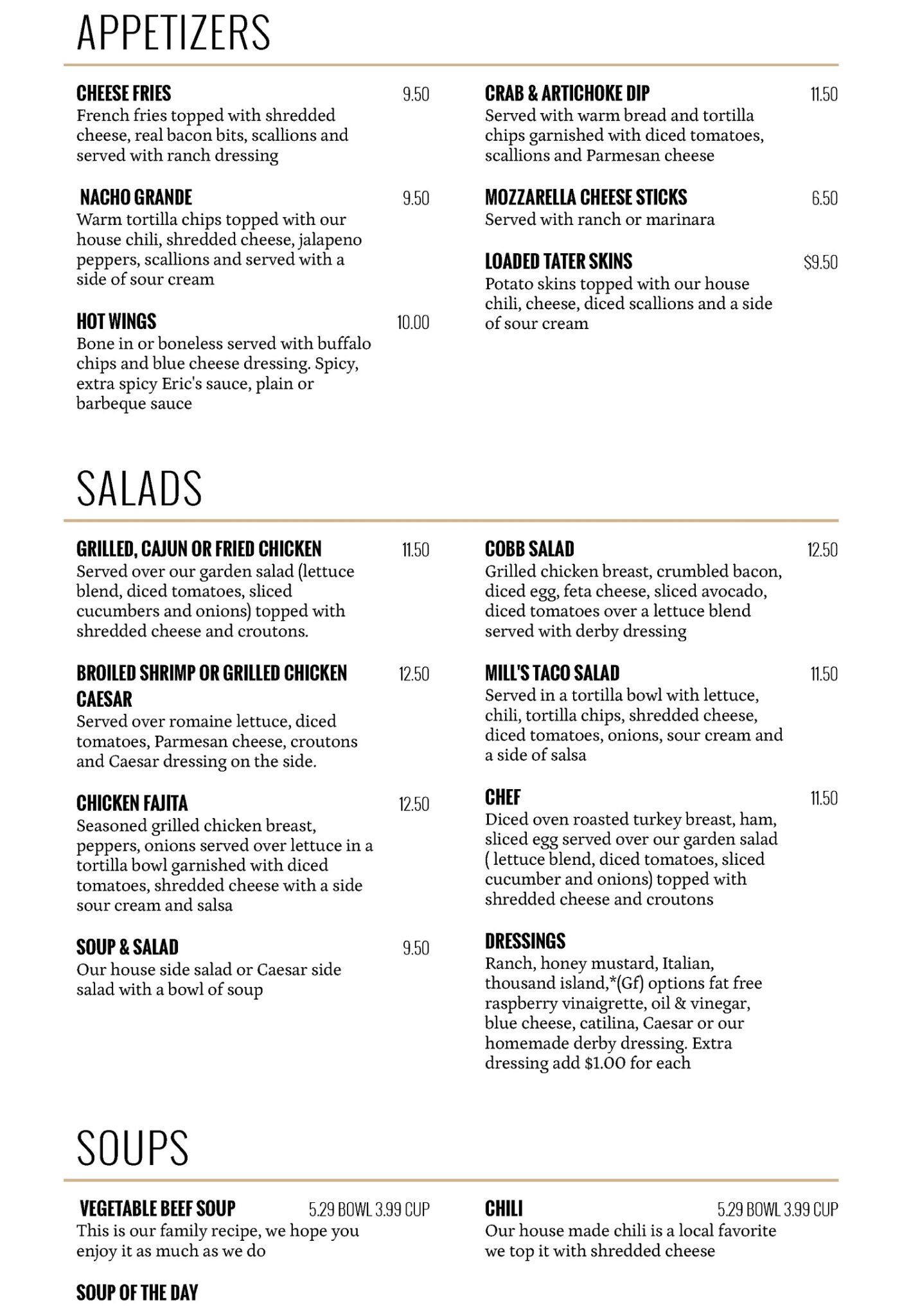 Our Menu – Main Street Mill