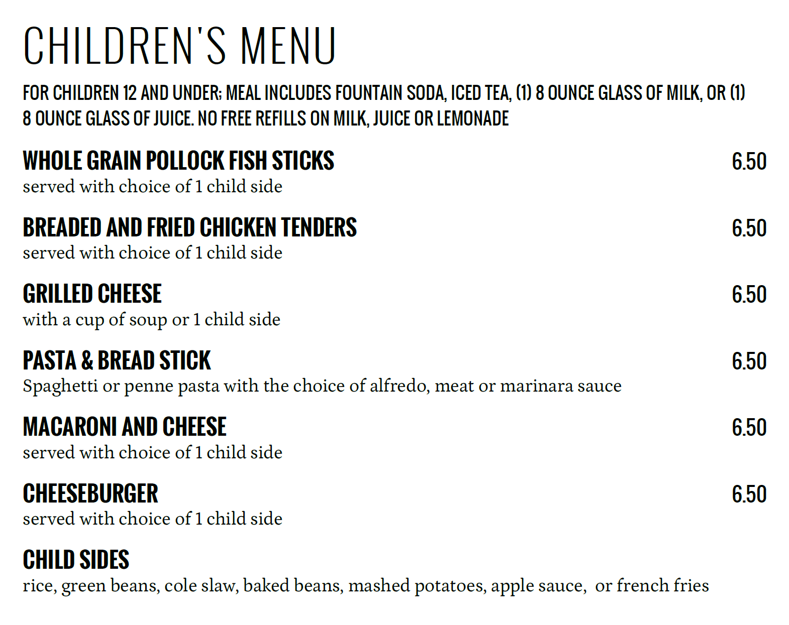 Childrens Menu 2025
